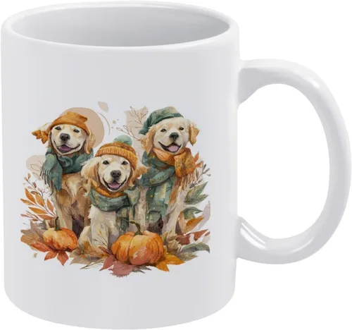 Vista 12 de Golden Retrievers with Pumpkins And Leaves Coffee Travel Mug Thanksgiving Autumn Halloween Milk And Tea Ceramic Cup Fathers Day Dad Gifts from