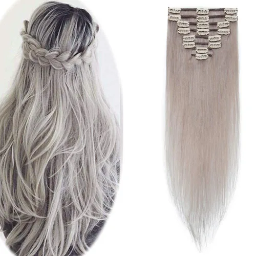 Vista 40 de Extensiones de cabello con clip, cabello humano Remy, extensiones de cabello largo lacio de una pieza con 5 clips, con gancho para colgar