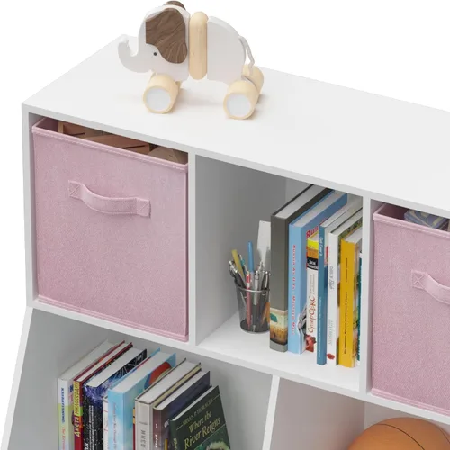 Vista 4 de Estantería para niños, organizador de almacenamiento de juguetes de 4 cubos, estantería para niños pequeños, estantes para habitación de niños, sala