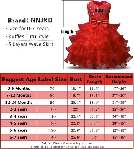 Vista 7 de NNJXD Vestido de niña con volados y encaje, para fiesta o boda