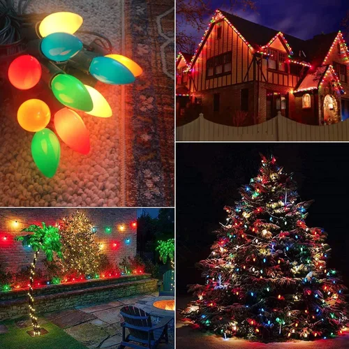 Vista 8 de C7 Luces de Navidad para Exteriores 25 Pies Luces de Cadena LED de Navidad con 27 Bombillas LED Multicolor (2 de Repuesto), Luces de Cadena