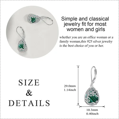 Vista 285 de Aretes colgantes con forma de lágrima de filigrana de piedra lunar de plata de ley 925 con cierre de palanca para mujer, regalos de joyería