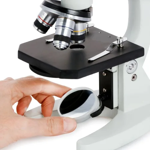 Vista 5 de AmScope Kit de microscopio para principiantes M60C-ABS-PS25-WM, iluminación LED y espejo, oculares WF10x y WF20x, aumento de 40x-1000x, incluye