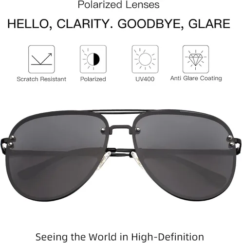 Vista 5 de VIVIENFANG Gafas de sol de aviador sin montura de gran tamaño con bisagras de resorte pantalla inspirada en el diseñador para mujereshombres 87247
