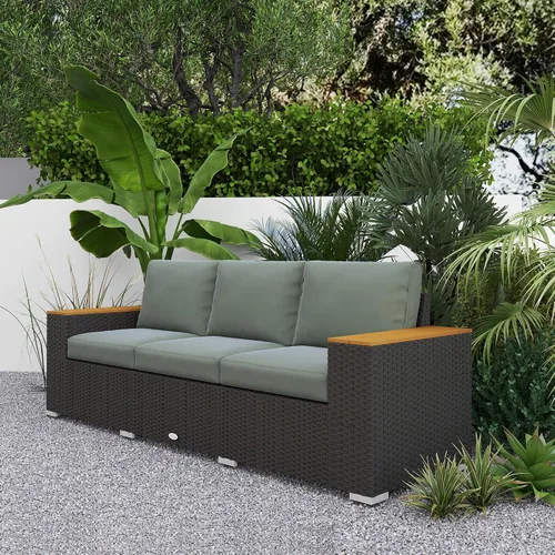Vista 7 de 3Seat PE Rattan Wicker Sofa Wide Armrests Cushions Dark Gray Weather-Resistant Comfortable All-Weather Premium Durable Robust
