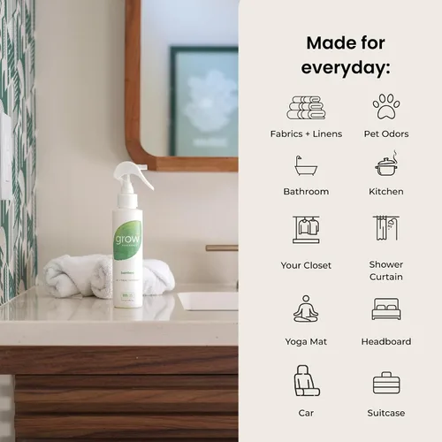 Vista 4 de Grow Fragrance Spray ambientador perfumado para tela y habitación, certificado no tóxico, aceites esenciales 100% a base de plantas, 5 onzas