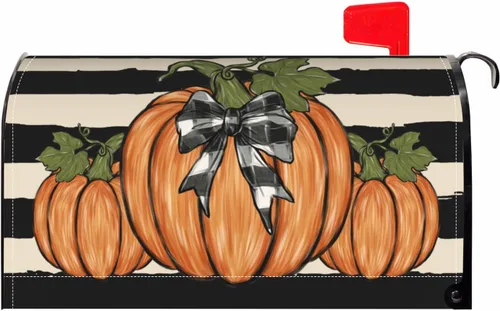 Vista 38 de Halloween Pumpkin Black Cat Mailbox Covers Magnetic Standard Size 18 X 21 Fall Maple leaves Spooky Themed Holiday Decorations Mailbox Wrap Post
