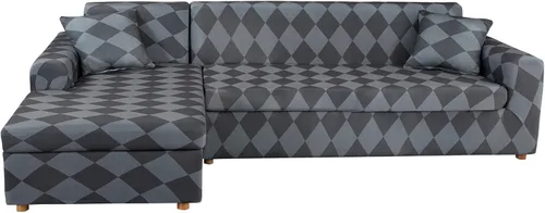 Vista 11 de LiveGo Funda de sofá en forma de L, 2 piezas, elástica y elástica de 3 plazas, protector de muebles con 4 fundas de almohada para sala de estar