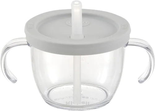 Vista 10 de Push Flow - Vaso para sorber de entrenamiento con popote de silicona y asas, 5 onzas, para bebé de 6 meses + azul claro