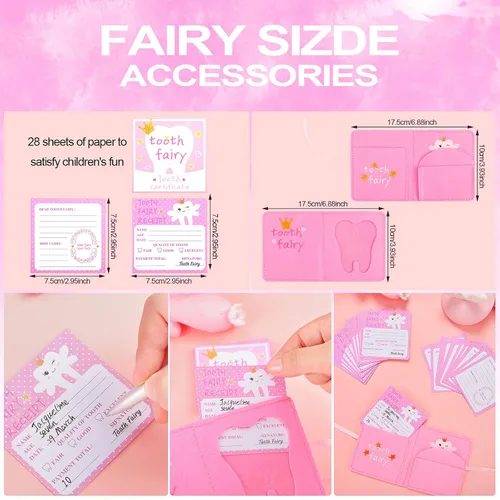 Vista 3 de Breling Kit de almohada de hadas de dientes para niñas, regalo de dientes rosados, lindo soporte para dientes almohada de hadas de dientes