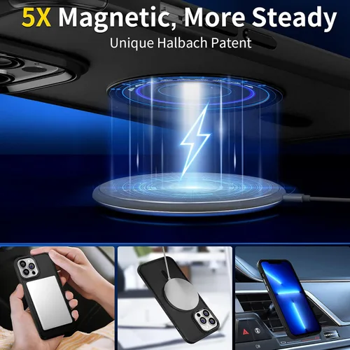 Vista 2 de Funda magnética para iPhone 13 Pro Max [compatible con MagSafe], 2 protectores de pantalla, soporte magnético de anillo para teléfono y 2