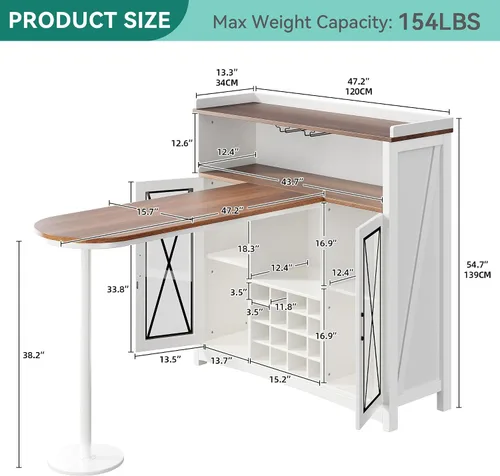 Vista 2 de YITAHOME Mini unidad de bar para el hogar con luz LED y gabinete de bar de vino, mesa de bar grande de altura alta con estante para vinos, estación