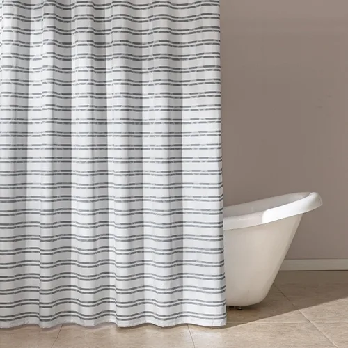 Vista 8 de Amazon Basics Cortina de ducha de tela jacquard geométrica para baño, ligera, impermeable y lavable, 72 pulgadas de ancho x 72 pulgadas de largo