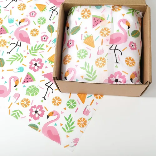 Vista 6 de JarThenaAMCS 100 hojas de papel de seda hawaiano, papel de regalo tropical, hojas de palma, flamenco, papel decorativo para manualidades, verano