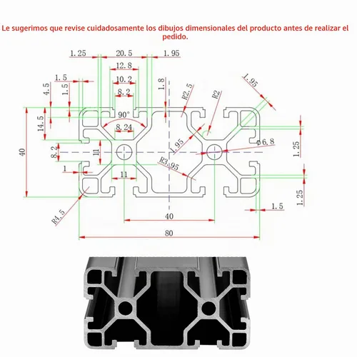 Vista 2 de IXGNIJ 4080 Extrusión de Aluminio con Ranura en T para Piezas de Impresora 3D y DIY de CNC Negra 400mmX2