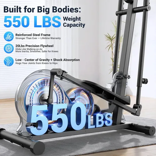Vista 4 de ANCHEER Máquina elíptica de ejercicios, entrenador elíptico para gimnasio en casa, equipo de ejercicio de peso máximo de 550 libras, máquina