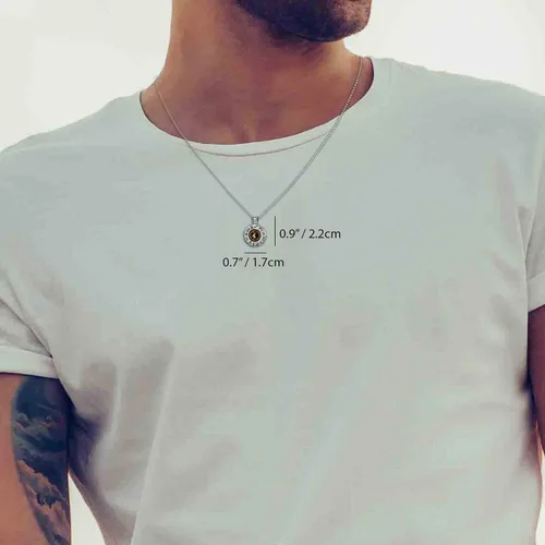 Vista 4 de Collar de plata de ley 925, colgante de símbolo de astrología grabada para hombres o mujeres, oro de 24 quilates inscrito con signo de estrella