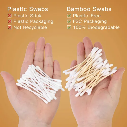 Vista 7 de Isshah Cepillos de dientes de carbón de bambú, 12 unidades con púas de hilo dental natural, 200 unidades y hisopos de algodón de bambú, 500