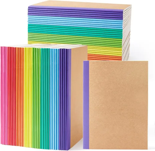 Vista 7 de feela Paquete de 8 cuadernos de composición al por mayor, cubierta de papel kraft rayado en blanco con rayas universitarias, diarios de viaje de 8