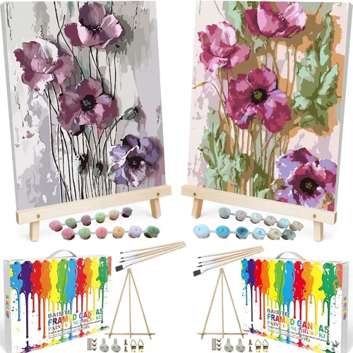 Vista 37 de BAISITE 0304 - Kit de pintura por números para adultos principiantes; paquete de 2 lienzos de 8 pulgadas de ancho x 12 pulgadas de largo; caja