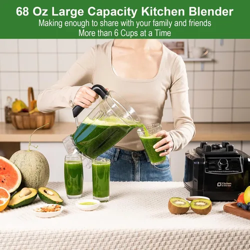 Vista 2 de Kitchen in the box Licuadora de 68 onzas – Batidoras de cocina de 1500 W, gran capacidad, licuadora profesional para hacer bebidas congeladas Negro