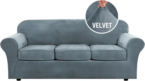 Vista 110 de H.VERSAILTEX - Funda elástica para sofá de 2 piezas, funda protectora de terciopelo, suave, con parte inferior elástica, con un ancho de hasta 49