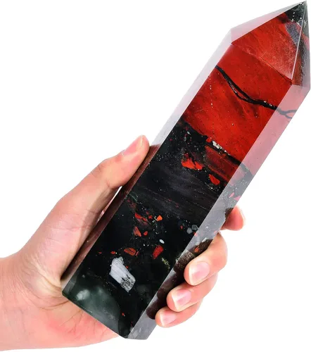 Vista 29 de AMOYSTONE Obelisco de Piedra de Sangre Africana Varita de Cristal Curativo Grande Torre Columna Facetada de 6 Lados Reiki Chakra Meditación Terapia