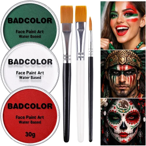 Vista 13 de Juego de pintura facial de camuflaje negro verde marrón con pinceles, kit de pintura facial a base de agua para camuflaje militar, caza y paintball
