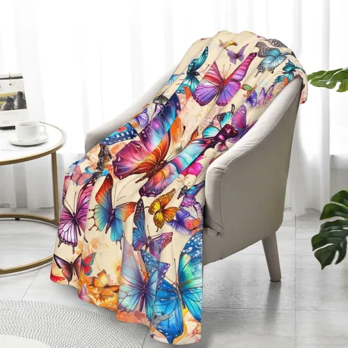 Vista 7 de Manta de mariposa de 40 x 30 pulgadas, franela con temática de mariposas lindas y coloridas, manta suave para siesta en el hogar, oficina