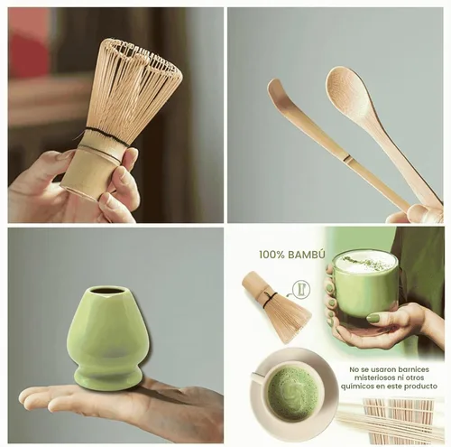 Vista 5 de Batidor y soporte de matcha, Chasen, juego y soporte de batidor de matcha, cuchara de té, cuchara, herramientas tradicionales japonesas para batir