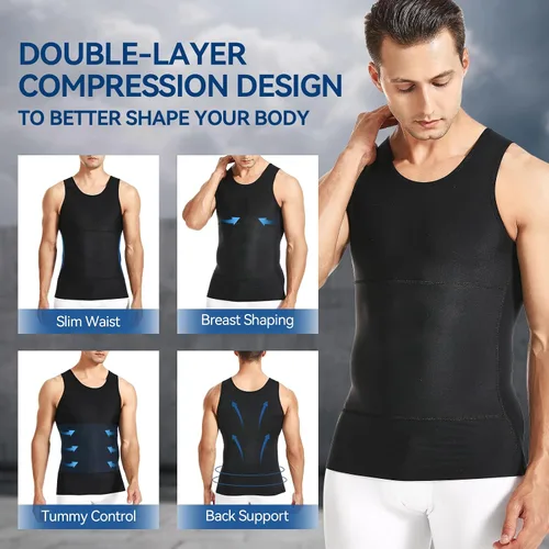Vista 2 de YOWODA Faja moldeadora de cuerpo para hombre, camiseta sin mangas de compresión adelgazante para control de abdomen, pecho para ginecomastia