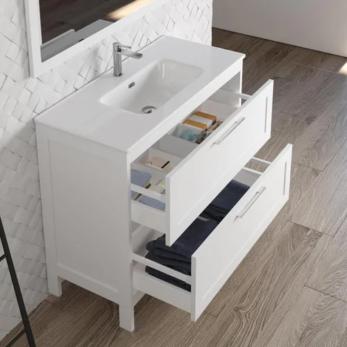 Vista 3 de DAX Lakeside - Tocador individual de madera y porcelana con lavabo Onix, 40 pulgadas, color blanco