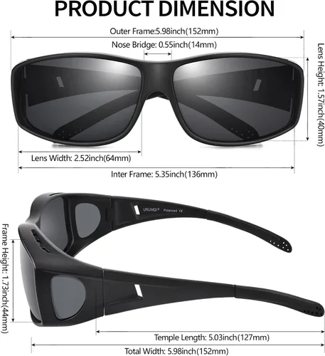 Vista 3 de URUMQI Polarized Sunglasses Fit Over Glasses for Men Women, Wrap-around Driving Sunglasses 100% UV Protection