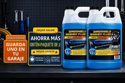 Vista 3 de UCS Paquete de 2 líquidos para limpiaparabrisas 2 en 1 (1 galón cada uno, 256 onzas líquidas en total), listo para usar, fórmula sin rayas, limpieza