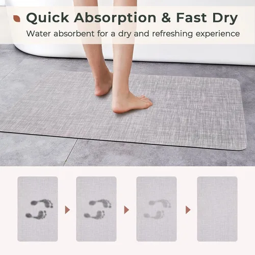 Vista 2 de FRESHMINT Alfombra de baño de goma texturizada gris de 20 x 32 pulgadas, alfombra de baño de secado rápido, antideslizante, tapetes de baño delgados