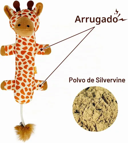 Vista 3 de TTcat - Juguete grande de 11.42 pulgadas con forma de jirafa Silvervine para gato, almohada masticable con cola de campana, juguete interactivo