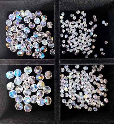Vista 5 de Juego de cuentas de cristal checo pulido al fuego en color cristal AB para la fabricación de joyas y manualidades - diferentes tamaños 0.118 in