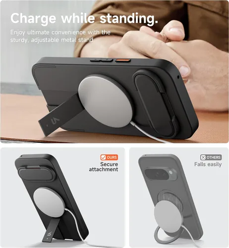 Vista 6 de SURITCH Funda para teléfono Google Pixel 9 Pro XL, compatible con MagSafe, funda protectora con cubierta de cámara y soporte de metal ajustable