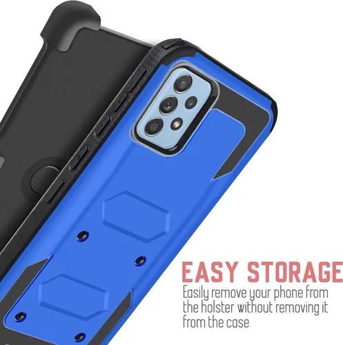 Vista 3 de Compatible con Samsung Galaxy A52 5G con clip giratorio para cinturón, protector de pantalla integrado de alta resistencia, protección de cuerpo Azul