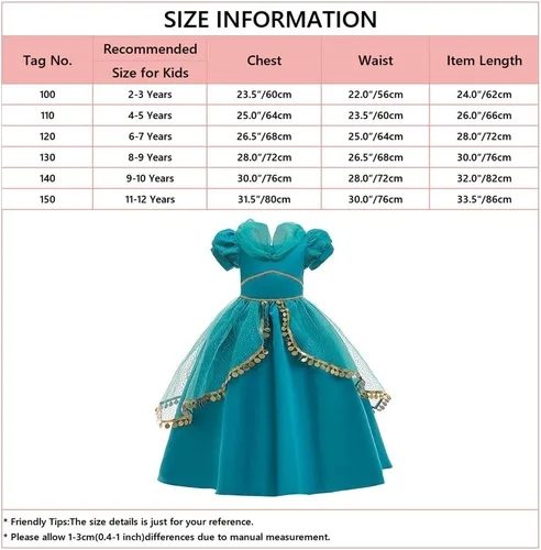 Vista 7 de Disfraz de princesa de jazmín para niñas, vestido árabe de Aladdin, Halloween, Navidad, cumpleaños, fiestas con accesorios