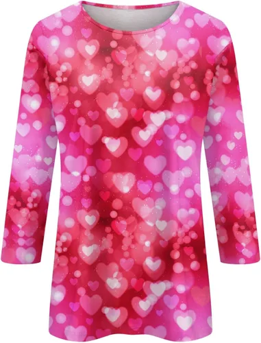 Vista 4 de Camiseta para el día de San Valentín para mujer, camisas y blusas para el día de San Valentín para mujer, camisa de moda con estampado de corazón