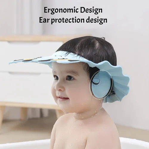 Vista 3 de Gorro de ducha para bebé, protección de baño, ajustable, sombrero de lavado de cabello, gorra de silicona para cabeza de baño, gorra de visera