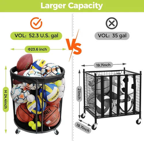Vista 5 de Kingarage Ball Storage Bin, Sports Ball Storage Cart, Ball Holder with Wheels for Basketball, Soccer, Garage, School, Indoor, Outdoor Ball