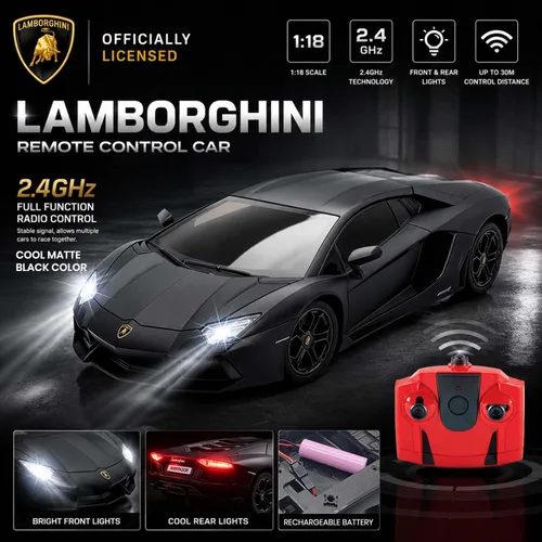 Vista 5 de Lamborghini - Coche de control remoto con licencia para niños, negro mate