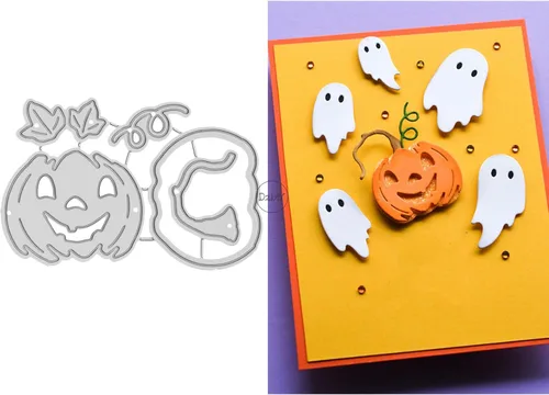 Vista 9 de DzIxY Juego de troqueles de metal fantasma de calabazas de Halloween para hacer tarjetas, juegos de troqueles de papel para grabar, plantillas