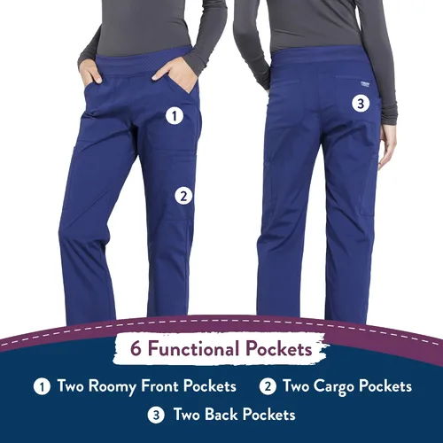 Vista 6 de Pantalones quirúrgicos Workwear Professionals para mujer, pantalón cargo sin cierre, elástico suave, WW170 Azul marino