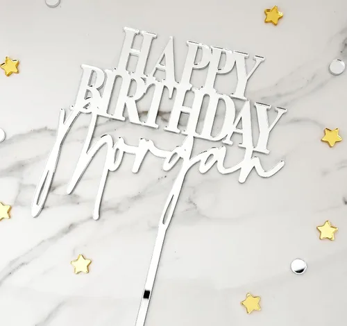 Vista 2 de Decoración acrílica personalizada para tarta, 1 unidad, dorado, oro rosa, negro, plata, 8 pulgadas, estilo moderno, nombre y mensaje