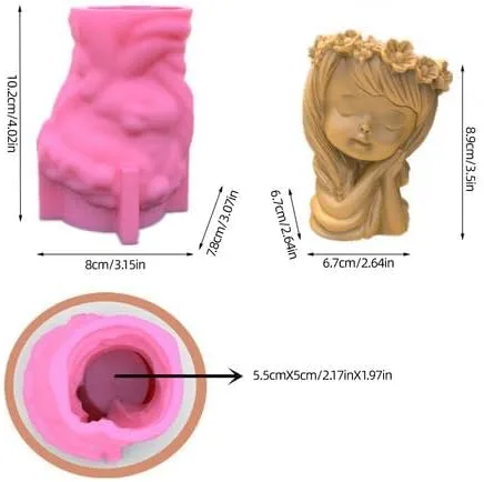 Vista 5 de Macetas de silicona para suculentas, maceta 3D para niña durmiente, moldes de fundición de hormigón para bricolaje, jardinería, manualidades