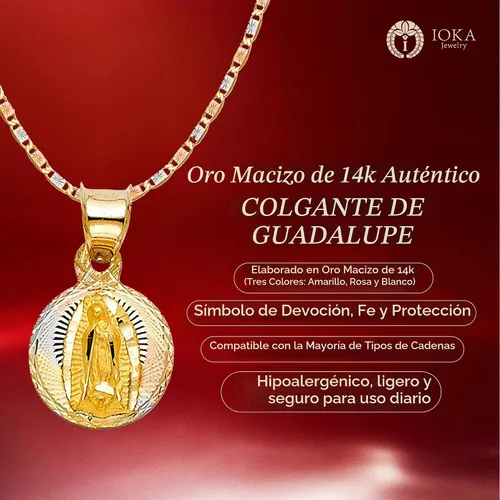 Vista 6 de Ioka Colgante con Dije de Sello de la Virgen María de Guadalupe de Oro de 14K con Collar de Cadena Valentino de 1.5mm