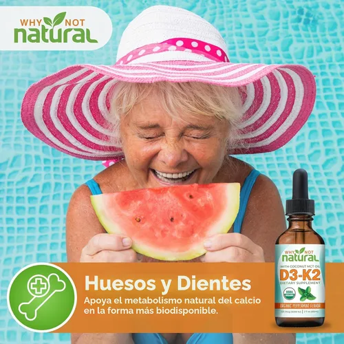 Vista 6 de Why Not Natural Gotas líquidas orgánicas de vitamina D3 K2 (MK-7), 5000 UI de D3 sublingual con aceite de coco MCT, para huesos y dientes fuertes
